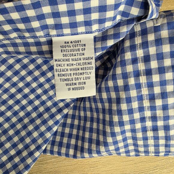 Ralph Lauren Men's Size Medium Blue Gingham Button-Down Shirt Cotton Orange Logo - Picture 7 of 7
